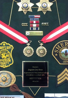 custom jersey framing, lamination services in colorado, giclee printing in colorado, shadowbox framing, framing badges and awards, framing military items
